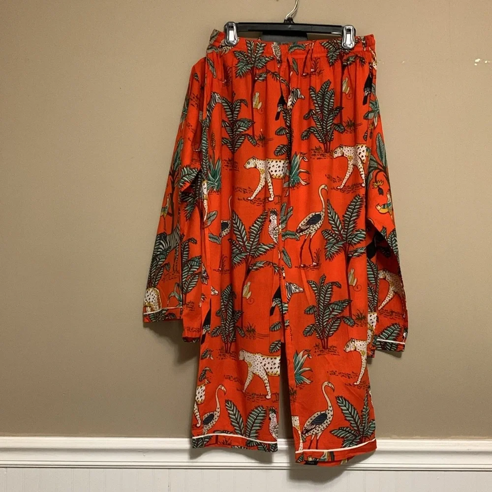 Lilbelle Women’s Kids Orange Pajama Set Medium Animal Print Fun Colorful - Picture 2 of 14
